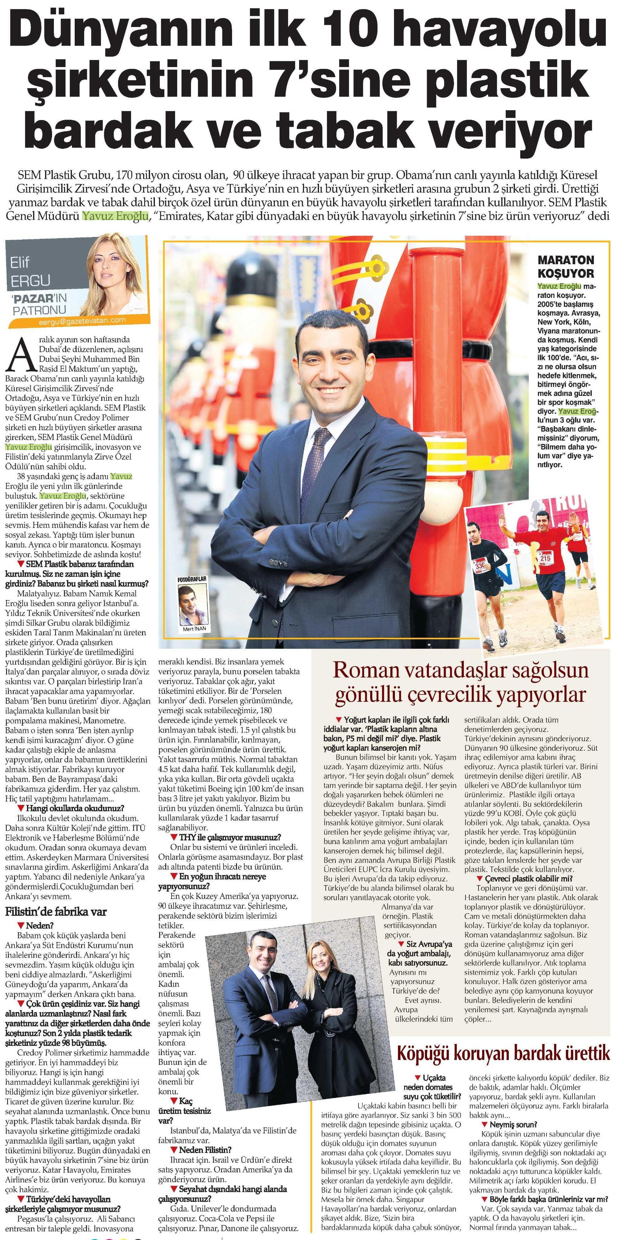 06.01.2013 Vatan newspaper article in the General Director of the opinion of Yavuz Eroğlu was included in the Elif ergu.