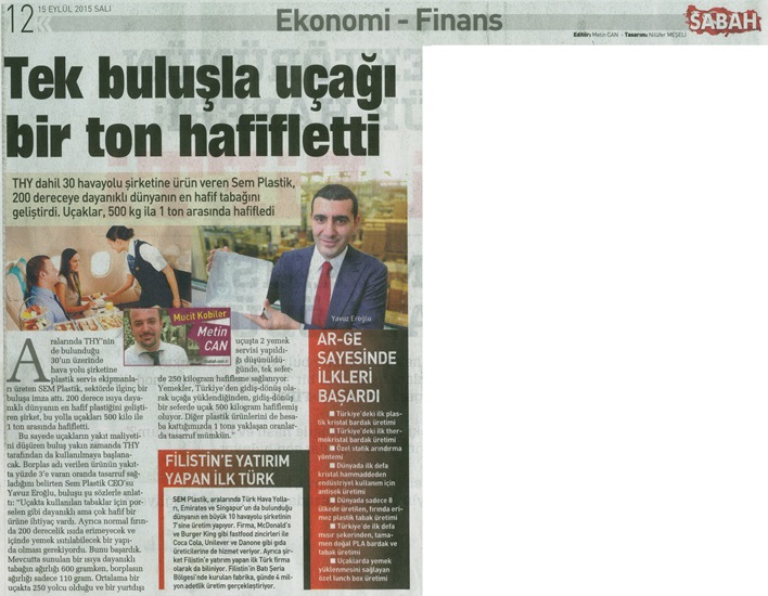 In the morning newspaper dated 15.09.2005, Metin can sign the news that our product was mentioned in Borplas.